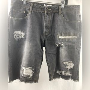 Born Fly Distressed Black Shorts